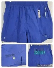 NWT Vintage Izod Short Swim Trunks NOS Blue Nylon Spellout Logo 5" 80s 90s Retro