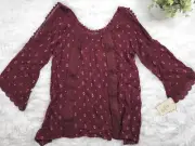[545]NWT Love on a Hanger Size XS Burgundy Laced Open Sleeve Peasant Blouse