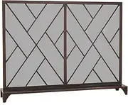 Fireplace Screen Guard, Antique Copper Fire Screen with Base， Modern Elegant Wrought Iron Metal Firescreen for Gas Fire Place， Toddler Pets Safety Gat