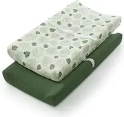 Blissful Diary Muslin Changing Pad Cover for Girls Boys, Ultra Soft Breathable Cotton, Baby Diaper Change Table Pad Covers, 2Pack (Monstera Leaves&Dark Green)