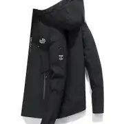 2024 Embroidered CARTELO Spring and Autumn Men's Hooded Casual Zipper Jacket Outdoor Sports Jacket Men's Windbreaker Jacket black Asian size L