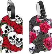 [WOSHJIUK] Luggage Tags,2 Pack Labels Suitcase Tags,Skull Roses Flowers,Luggage Tags Privacy Protection Travel Bag Tag