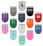 10 laser engraved 12oz stainless steel wine glasses/stemless /personalized maid
