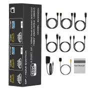 2 In 2 Out 8K DP HDMI2.1 USB3.0 KVM Switch Switcher 2x2 For 2 Computer 2 Monitor