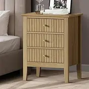 Oikiture Bedside Table with 3 Drawers Lamp Table Storage Cabinet Nightstand Wooden