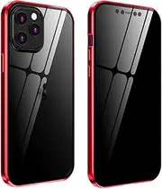 Case for iPhone 16/16 Plus/16 Pro/16 Pro Max, Metal Frame Clear Back Case, Anti Peep Magnetic Adsorption Double Sided Tempered Glass Full Body Case, 16 pro max,Red