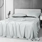 Luxton 100% Bamboo Bed Sheet Set King Size Light Grey Organic Bamboo Sheet Fully Fitted with 40cm Deep Pocket Silver Breathable Bamboo 4PCS Sheet Set (King Size, Light Grey)