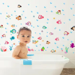 五象設計 海洋魚 壁貼 兒童房裝飾 墻貼 游泳館 浴室 卡通組合佈置墻紙