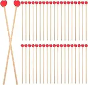 TOPPERFUN 100 Pcs Sticks with Heart-Shaped Wood Swizzle Sticks Wood Cake Sticks Drink Stirrer Sticks for Lollipop Coffee Appetizer Red