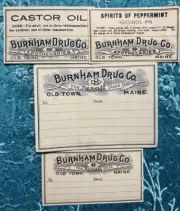 4 Vtg Pharmacy Bottle Labels Old Town, Maine