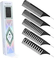 Vellen Professional Hair Highlighting Comb Set – 5 Sizes for Balayage & Foiling – Heat Resistant PEI Plastic (220°C) – Anti-Static, Durable, Chemical Resistant – Includes Extra Long Stainless Steel Needle – Stylist & Salon Grade (Black, 5pcs)
