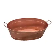 Benjara Oval Shape Hammered texture Metal Tub with 2 Side Handles, Copper