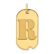 14k Yellow Gold Polished Letter R Initial Dog Tag Pendant