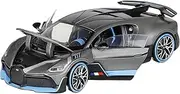Scale Finished Model Car 1/24 for Bugatti Divo Supercars Die-cast Model Car Simulation Pull-back Vehicles with Sound and Light Miniature Replica Car(Chrome)