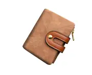 Women's Rfid Small Bifold Leather Wallet Ladies Mini Zipper Coin Purse id card Pocket,Slim Compact Thin Brown
