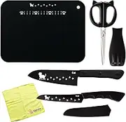 Cute Kawaii Cat-Themed Santoku Knife & Fruit Knife & Kitchen Scissors & Soft Cutting Board & Microfiber Towel Set AB5801,DH2722,DH2721,AP5180