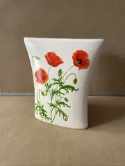 Triangular Spring Ceramic Vase W/Poppy Poppies Flowers & In Flanders Fields Poem