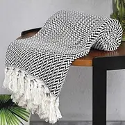 Peshtemania Premium Cotton Boho Throw Blanket 50”x60” Black and White Throw Blankets for Bed Chair Couch Farmhouse Turkish Throws Blankets for Sofa Bedroom Outdoor Fall Throw Blanket Yoga Blanket