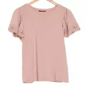 T Tahari Eyelet Flutter Sleeve Top - Light Blush Size XS