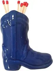 Cowboy Boot Match Holder - Match Holder with Striker - Bathroom Match Holder - Ceramic Cowboy Boot Decor - Very Cute Addition for Interior Decor - Matches not Included (Blue)