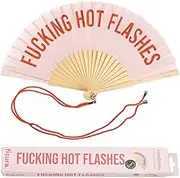Fisura – Original folding fan with message “Hot flashes”. Handheld folfing fan for women. Hanger included. Menopause wood folding hand fan. Fans for party, birthday, gift., Hot Flashes, Pink, 23 x 4 x