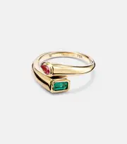 [Shay Jewelry] Shay Jewelry Bypass 18kt gold ring with emerald and sapphire K gold