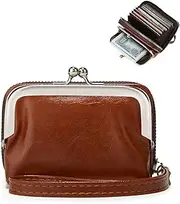 [Linpr] 2 in 1 Credit Wallet, Floral Purse Wallets for Women, Ladies Coin Pouch With Card Slot, Women's Vintage Change Holder with Kiss Lock and Zipper, PU Brown, Small, Simple