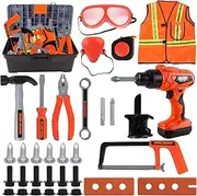 YOLOMOON Kids Tool Set Toys for 3 4 5 Year Old Boys Gifts, 36PCS Pretend Play Toddler Toy Tool Kit with Working Overalls, Tool Box & Electronic Toy Drill, Building & Construction Toys Christmas Gift