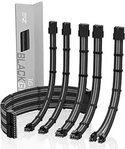 EZDIY-FAB Sleeved Cable - PSU Extension Cable Kit for PC Power Supply with Extra-Sleeved 24-PIN 8-PIN 6-PIN 4+4-PIN with Combs,30CM - Black Grey