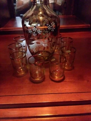 Bohemia Crystal Liquor Decanter Set. Mint Cond. New. Hand painted.
