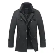 Nevenka Mens Pea Coat Wool Blend Single Breasted Overcoat for Winter-Dark Grey