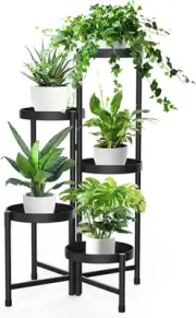 Cozioz 5-Tier Metal Plant Stand - Foldable Tall Corner Shelf for Indoor/Outdo...