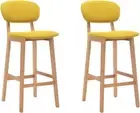 Set of 2 Scandinavian Modern Style Bar Stools - Mustard Yellow Fabric Upholstery