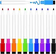 YUNAI Whiteboard Marker Pens with 10 Assorted Colours, 10 PCS Dry Wipe Fine Tip Marker Pens for Whiteboard, Thin Bullet Tip Whiteboard Pens with Eraser, Office Teacher Supplies
