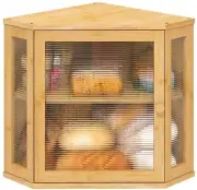 viewcare Corner Bread Box for Kitchen Counter Bamboo Wood Large Capacity Brea...