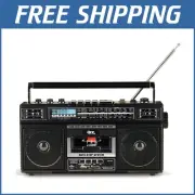Portable Boombox with Bluetooth, Dual Speakers, and Rechargeable Battery