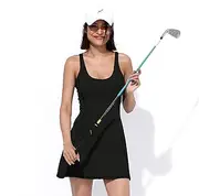 [MCHFNV] Sportwear Golf Dress-Womens Tennis Dress-Built-in Removable Bra & Separated Shorts- Solid Color Cross Back with Sleeveless Dress-Golf Athletic Dresses
