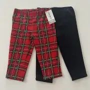 Carter’s 12 Months Baby Girl Holiday Christmas Red Plaid & Sparkle Black Pants