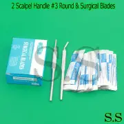 200 Scalpel Blades #12 + 2 Scalpel Handle #3 Round Surgical Dental Instruments