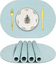 Silicone Placemats, Oval Placemats for Dining Table, Placemats Set of 4, Non-Slip Waterproof Heat Resistant Table Mat, Outdoor Placemat for Patio Table (Light Blue-Oval)