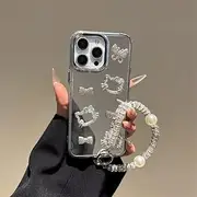 [BEENTRYS] Mirror Case for Oppo A36 4G / A76 4G / A96 4G Cover,Bow Design Diamond Glossy Glitter Diamond Aesthetic Women Girls TPU Bumper Shockproof Protective Phone Case with Pearl Bracelet-Clear
