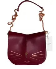 Ted Baker Oxblood Leather Cat Whisker Chain Crossbody Purse Bag Rose Gold Chain