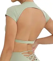 [Adigau] Backless Sports Tops for Women Padded Workout Tank Tops Classic T Shirts Adults’ Open Back Crop Corset Top Yoga Crop Tops