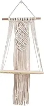Macrame Shelves, Hand-Woven Cotton Rope Shelf, Wooden Floating Shelf, Rustic Room Decoration, Macrame Wall Storage, Wall Organizer for Kitchen, Bathroom, and Living Room