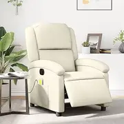Generic Electric Massage Recliner Chair Cream Faux Leather,3205454