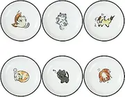 SOCOSY Super Cute Cartoon Animal Ceramic Sauce Dishes, Seasoning Dishes, Little Cat Dog Bird Feeding Bowls, Sushi Soy Dipping Bowls, Appetizer Plates, Dessert Plates, Set of 6-Cats-5 Inch