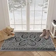 Royalotic Dog Door Mat and Pet Rug, Non Slip Thick Washable Area and Bath Mat Soft Chenille Door Mat for Dog Kitchen Bathroom Bedroom Indoor and Outdoor - Grey, 24"x36"