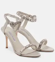 [Manolo Blahnik] Manolo Blahnik Asa 90 embellished satin sandals AU 6 white