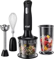 Russell Hobbs 24702-56 Hand Blender [3-in-1: Purée Stick/Chopper, Mixer & Whisk Attachment] Matt Black (BPA Free & Dishwasher Safe Accessories, for Smoothie, Soups, Sauces, Yoghurt Baby Food)
