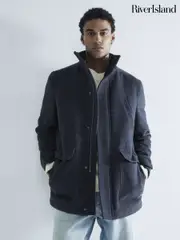 River Island Charcoal Wool Commuter Coat (AG4578) | $128